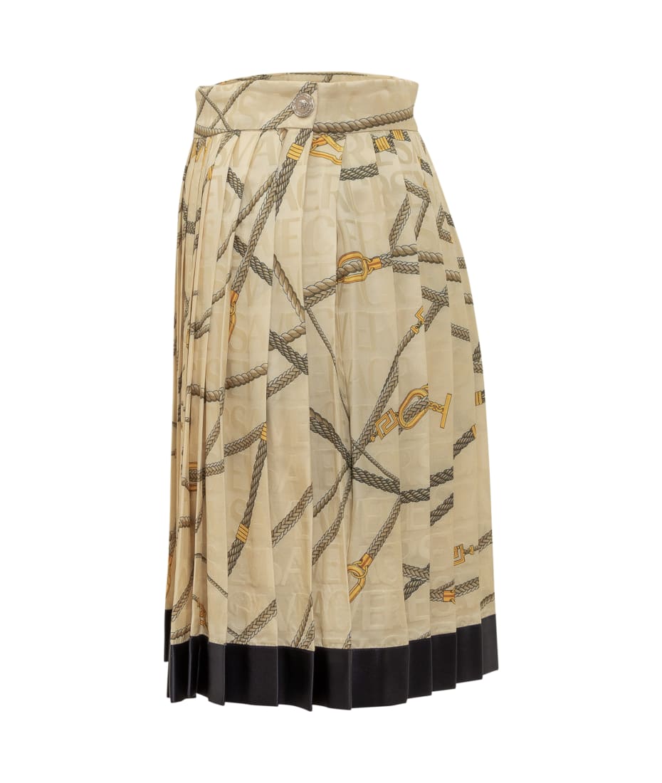 【送料&関税込】Versace Pale Yellow Pleated Mini Skirt With Versace Pale Yellow Pleated Mini Skirt With All-over Logo