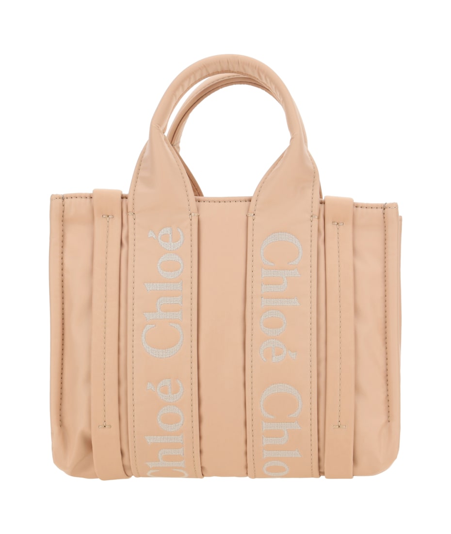 Chloé Woody Logo Embroidered Tote Bag - Rose Dust