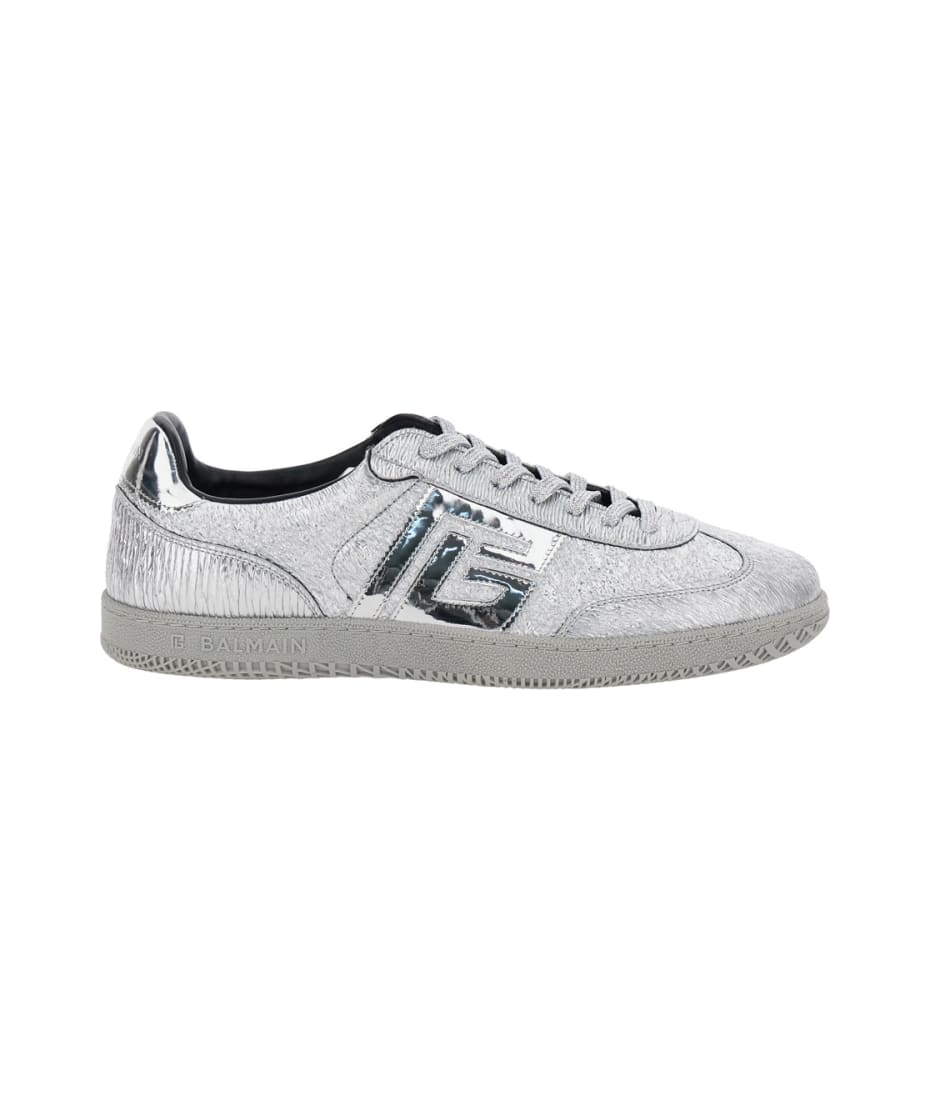 Balmain Silver Colored Low Top Sneakers With Logo Detail