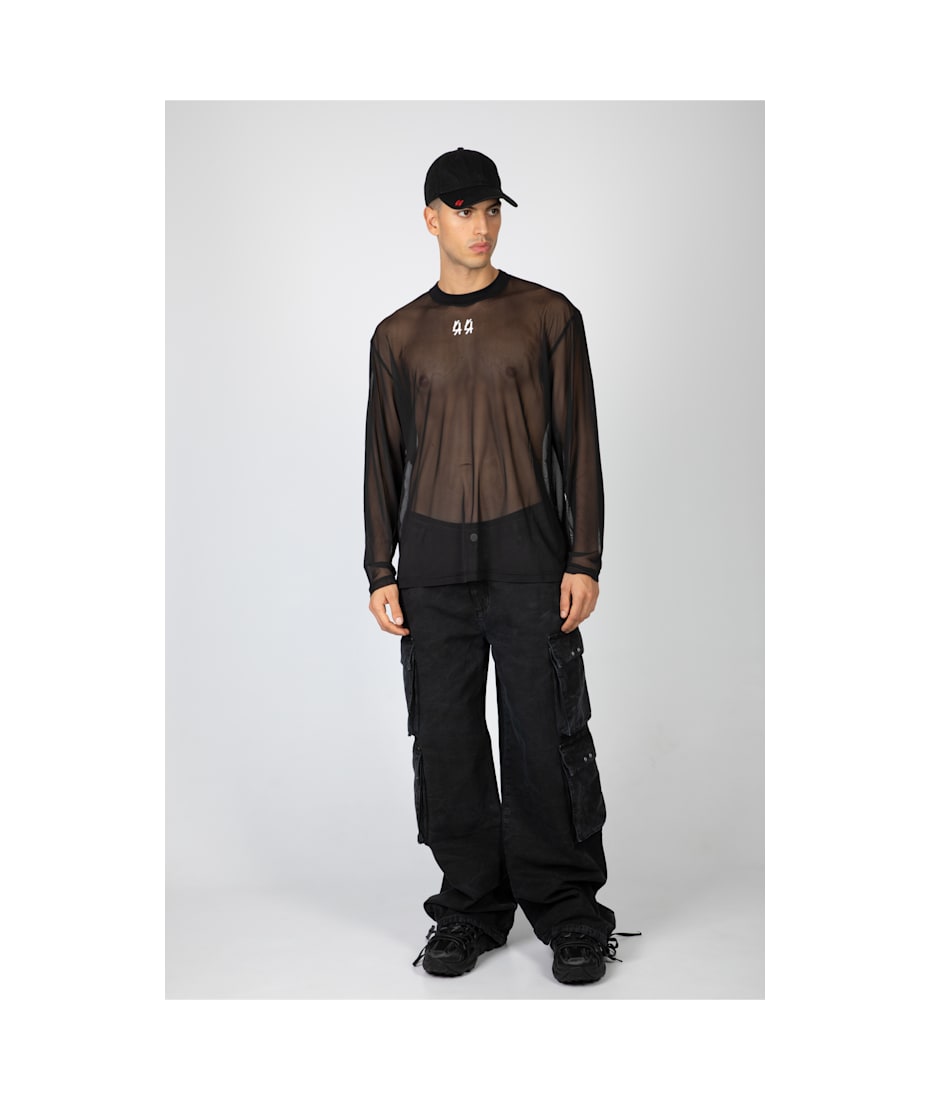 44 Label Group Long Sleeve Ss24 Light Mesh Black mesh long