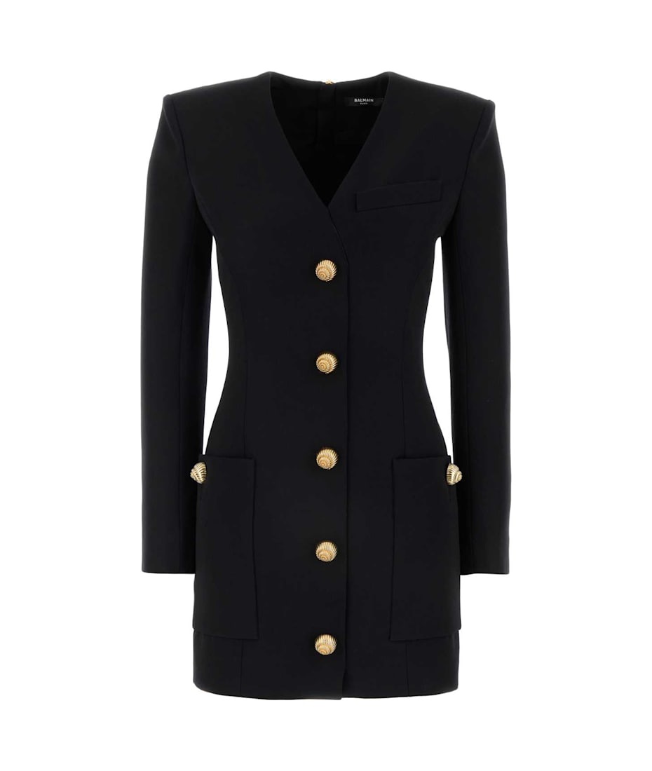 Balmain Black Wool Mini Dress | italist
