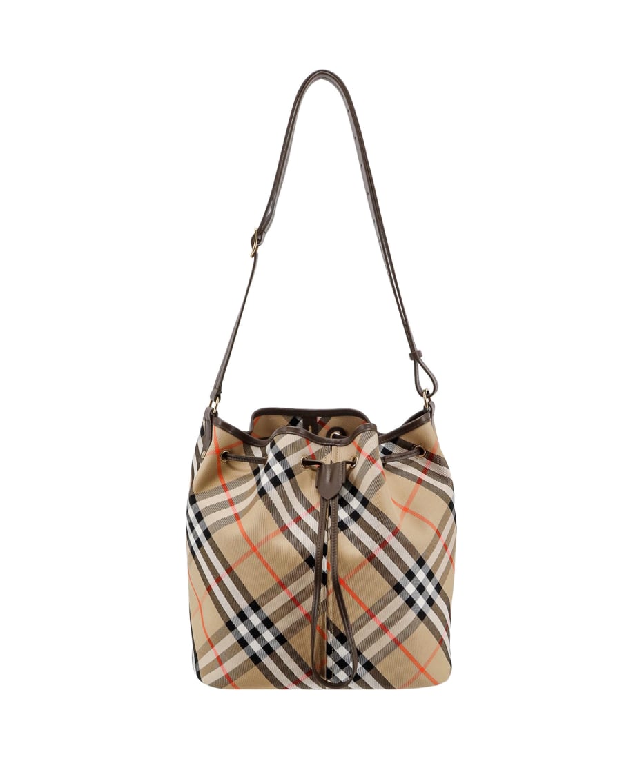 【関税＆送料込み】Burberry 'Check' Bucket Bag In Beige Pol Burberry Check jacquard bucket bag in beige - Burberry