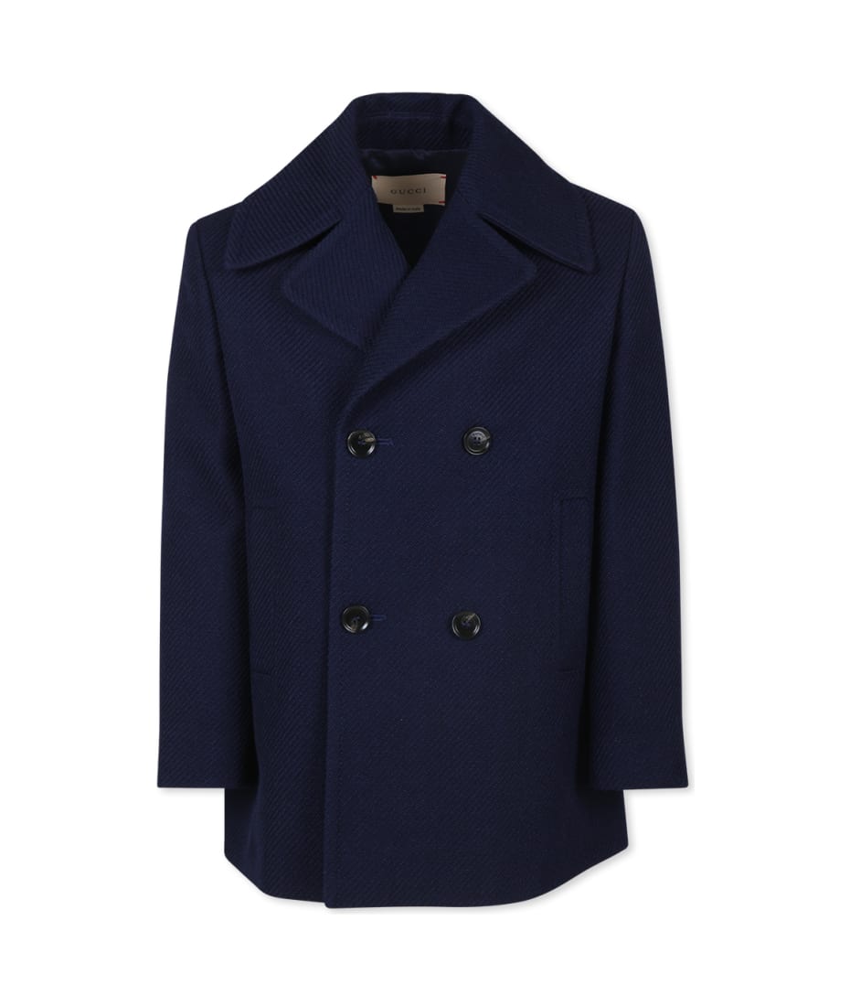 Gucci Blue Coat For Kids With Logo | italist
