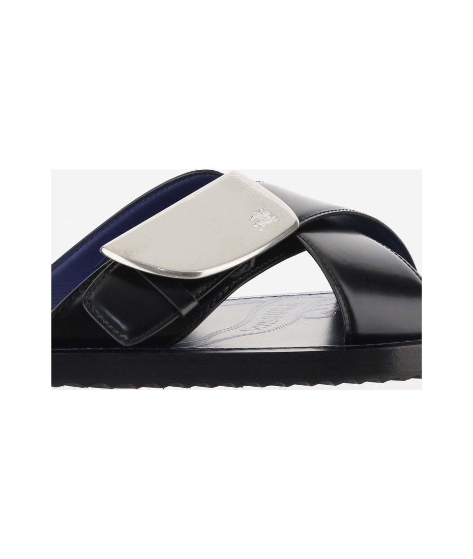 Burberry Strip Shield Leather Slippers