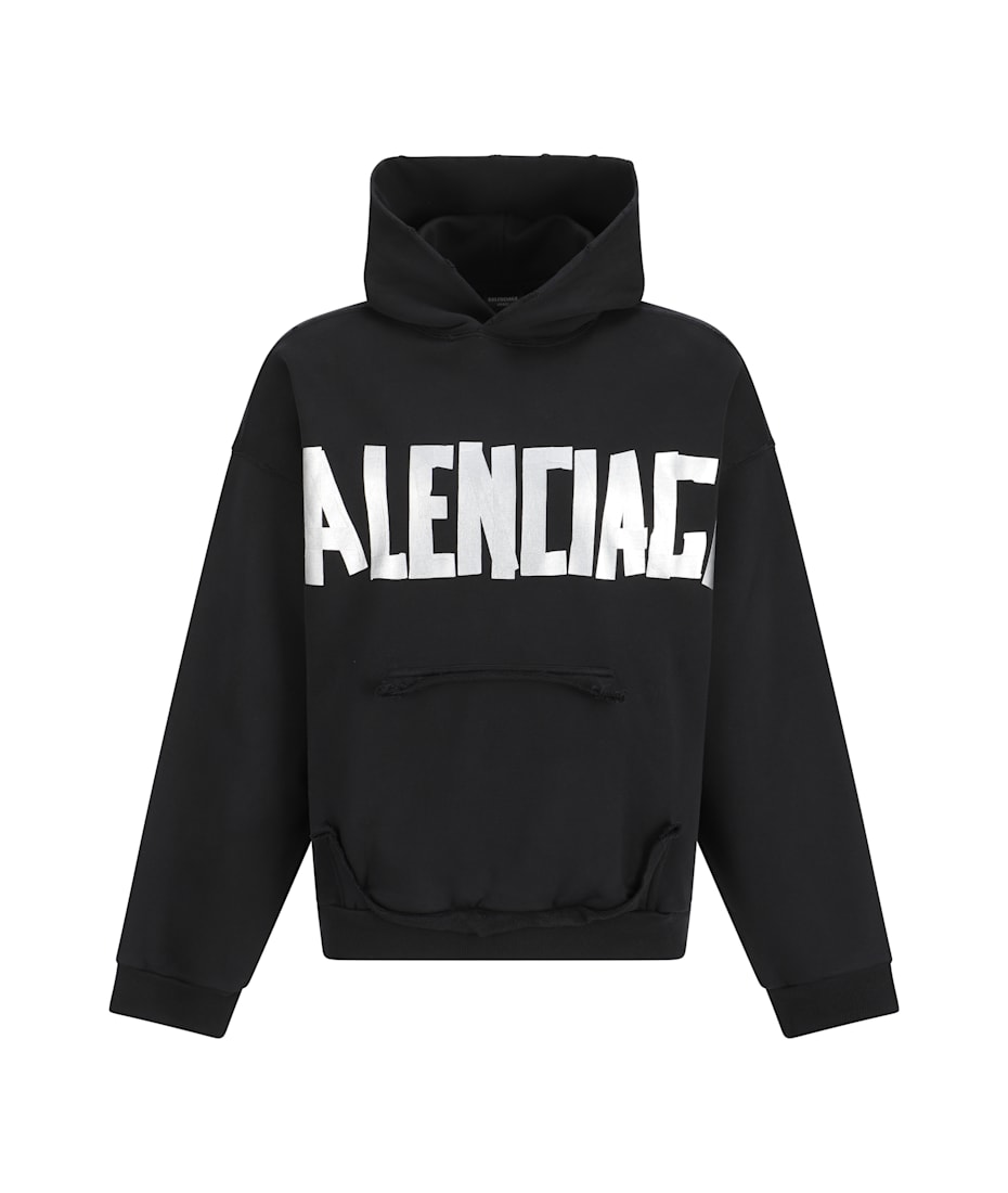 [Balenciaga] バレンシアガ Taped Hooded Sweatshirt BALENCIAGA Tape Type Oversized Distressed Logo-Print Cotton