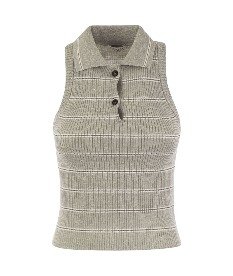Brunello Cucinelli Sleeveless Ribbed Polo Shirt | italist, ALWAYS 