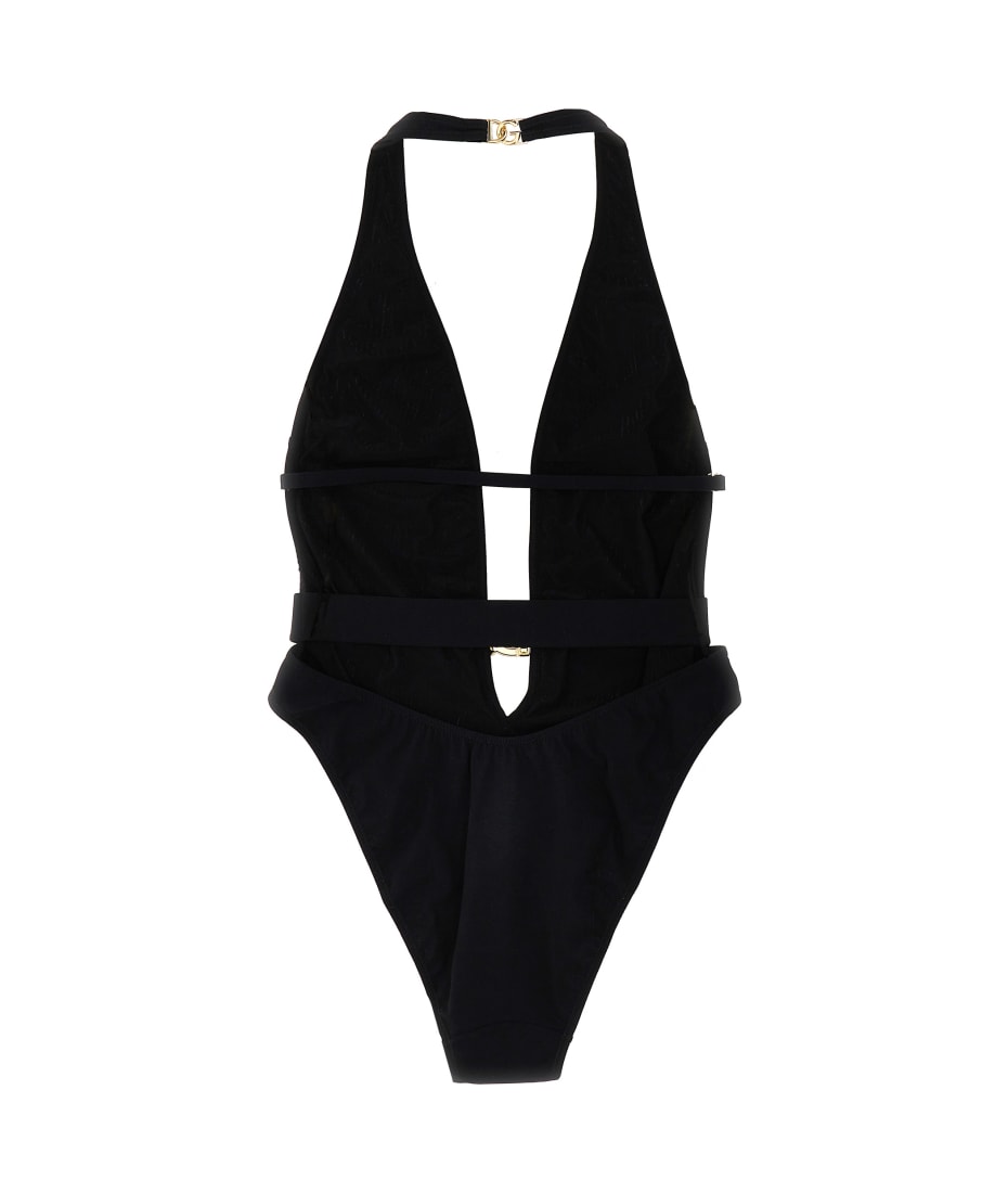 【送料&関税込】Dolce & Gabbana One Piece Swimsuit With One-piece swimsuit with plunging neck and belt in Black for
