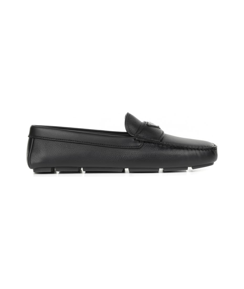 Prada Leather Moccasin With Logo | italist