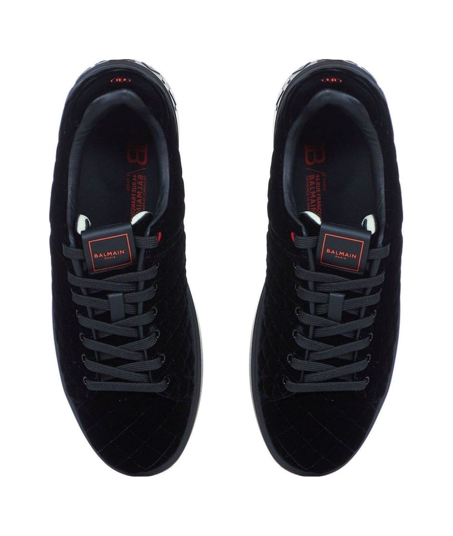 Balmain Velvet B-court Lace-up Sneakers - Black