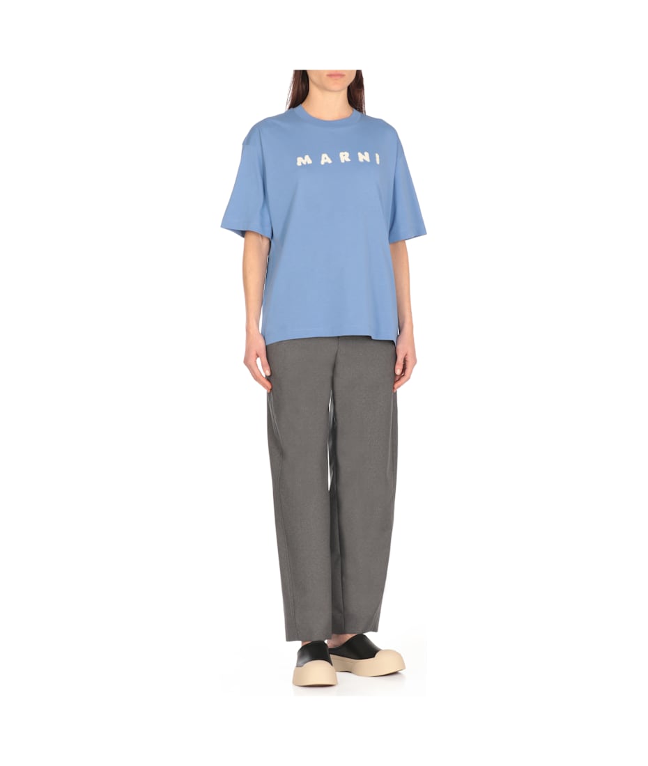 【関税&送料込】Marni Cerulean Blue Cotton T-Shirt Marni Cerulean Blue Cotton T-shirt | italist