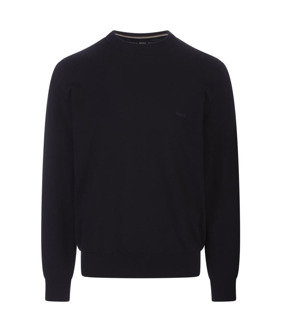 Hugo Boss Dark Blue Crew Neck Sweater With Embroidered Logo
