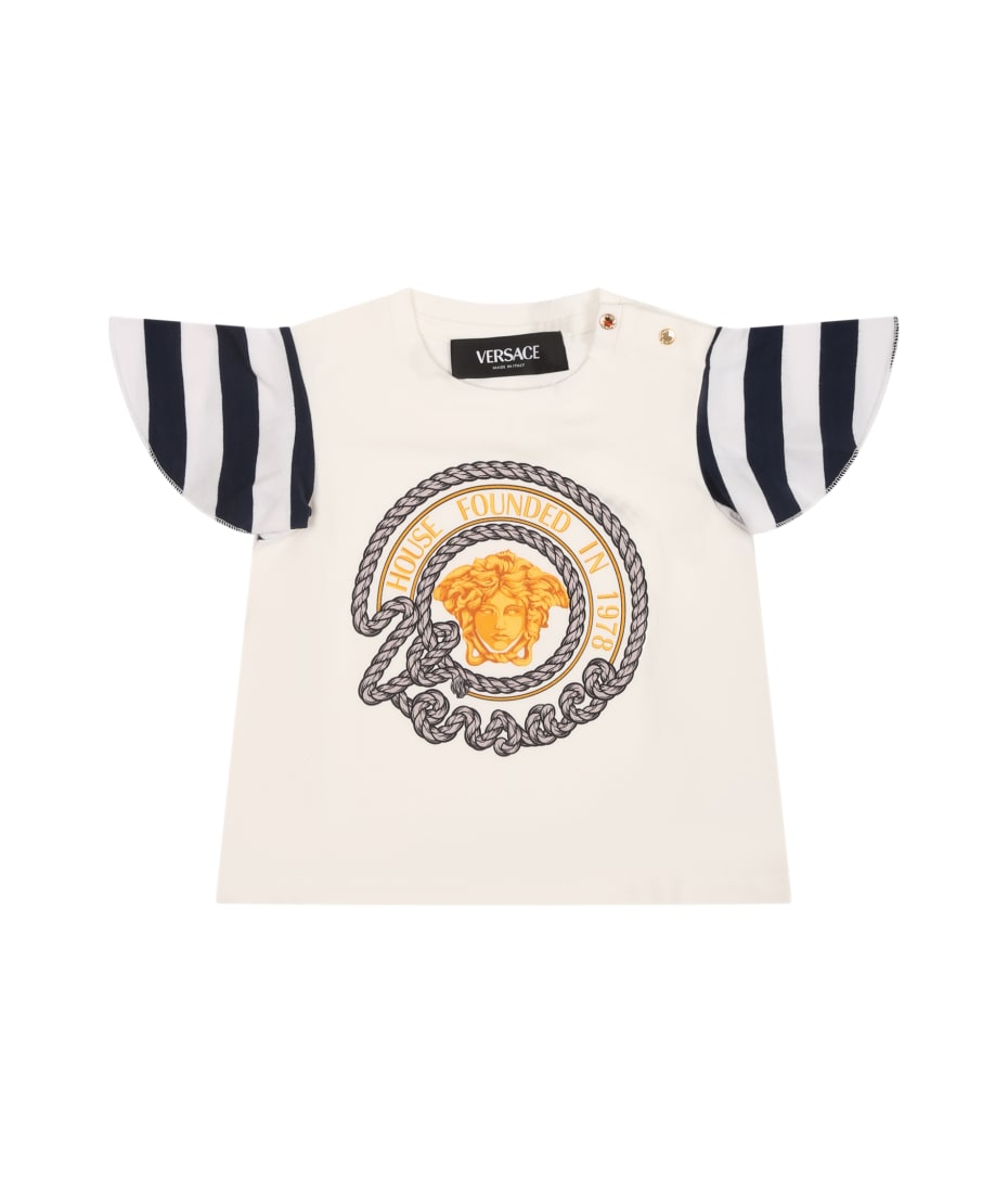 Versace White T shirt For Baby Girl With Anchor Print italist