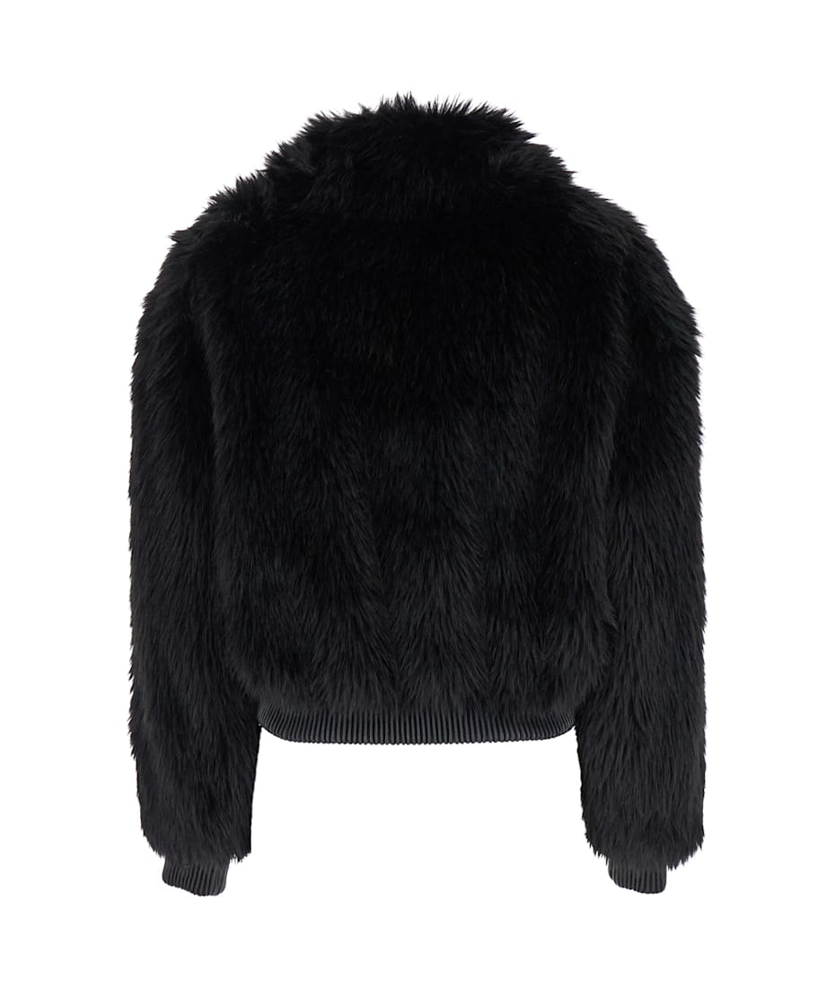 MICHAEL Michael Kors Black Oversized Collar Jacket In Faux-fur