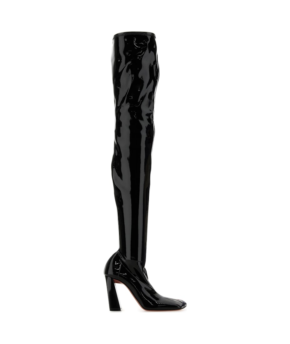 Amina Muaddi Black Latex Marine Boots | italist