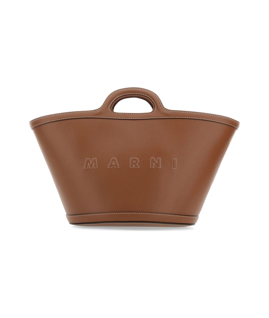 【関税＆送料込み】Marni Brown Leather Blend Micro Tropical Tropicalia Micro Bag in brown leather and raffia-effect