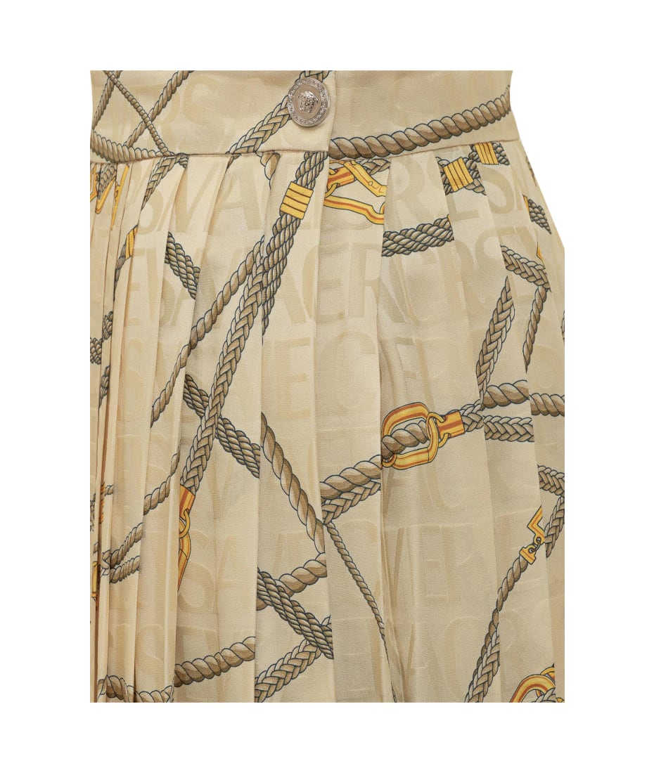【送料&関税込】Versace Pale Yellow Pleated Mini Skirt With Versace Pale Yellow Pleated Mini Skirt With All-over Logo