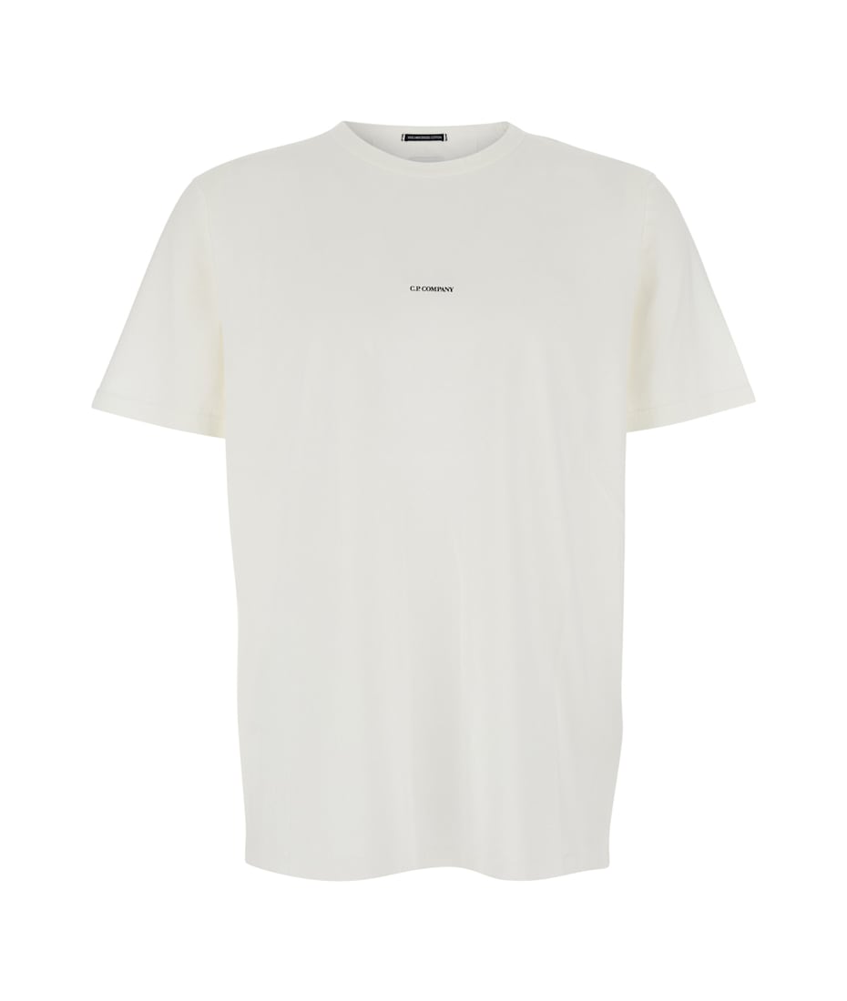 【送料&関税込】C.P. Company White Crewneck T-shirt With Log C.P. Company White Crewneck T-shirt With Logo Lettering On