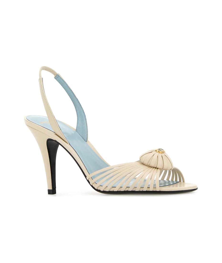 サンダル・ミュール Valentino Garavani Ivory Leather Foliefoliage Sandals Foliefoliage metallic leather mules in white - Valentino