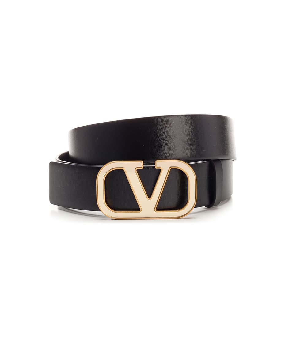 V Logo Leather Belt in Black - Valentino Garavani