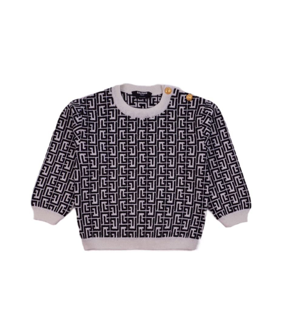 Logo Houndstooth Sweater in Multicoloured - Balmain Kids