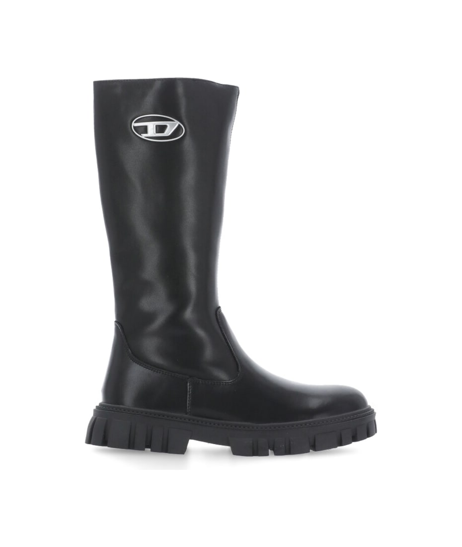 靴 New diesel leather Men's D-Hammer-Leather boots with oval D toe guard | Black