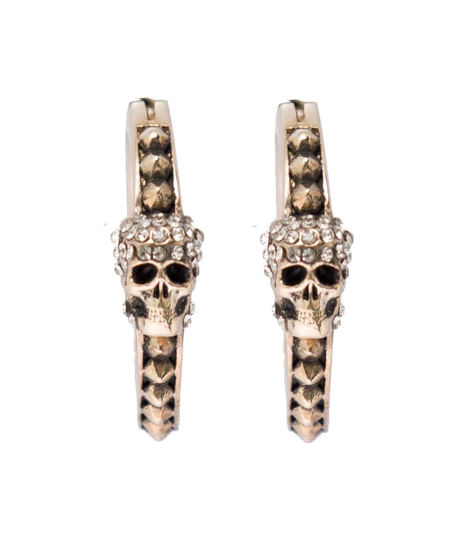 Alexander Mcqueen Woman's Pave Skull Brass Hoop Earrings