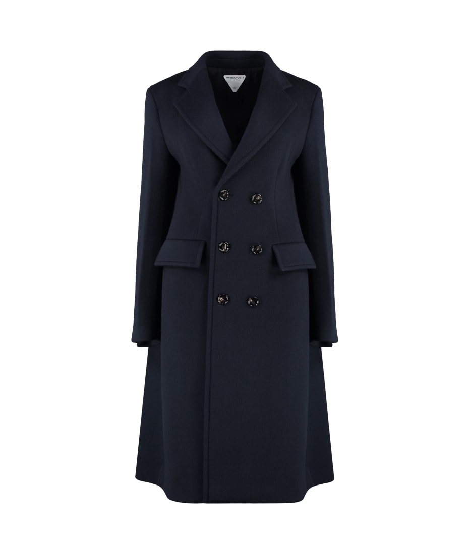コート Bottega Veneta Midnight Blue Wool Blend Coat Bottega Veneta Midnight Blue Wool Blend Cape Coat | italist