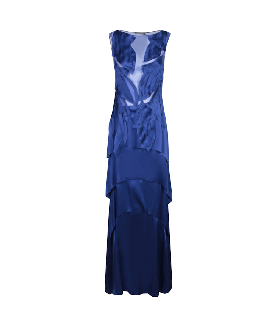 Alberta Ferretti Blue Satin Long Dress | italist