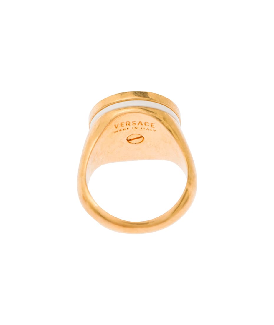 Versace Gold-colored Ring With Medusa Detail And Greca Motif In Metal Man - ORO TRIBUTE-BIANCO