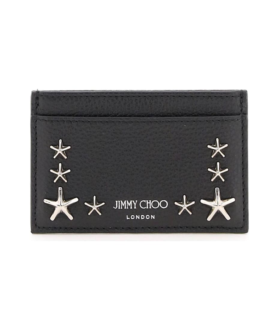Star card holder in leather with studs