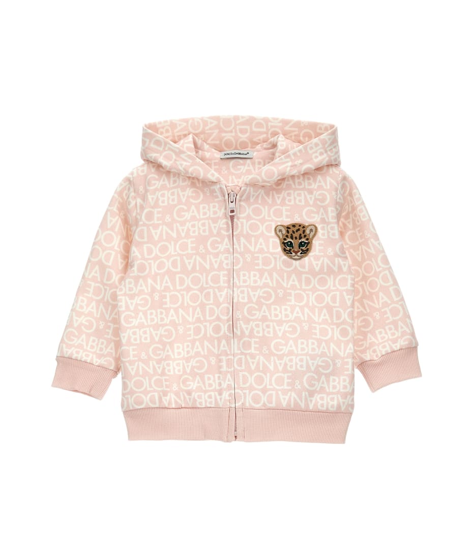 Dolce & Gabbana Kids' All Over Logo Print Cotton Hoodie In