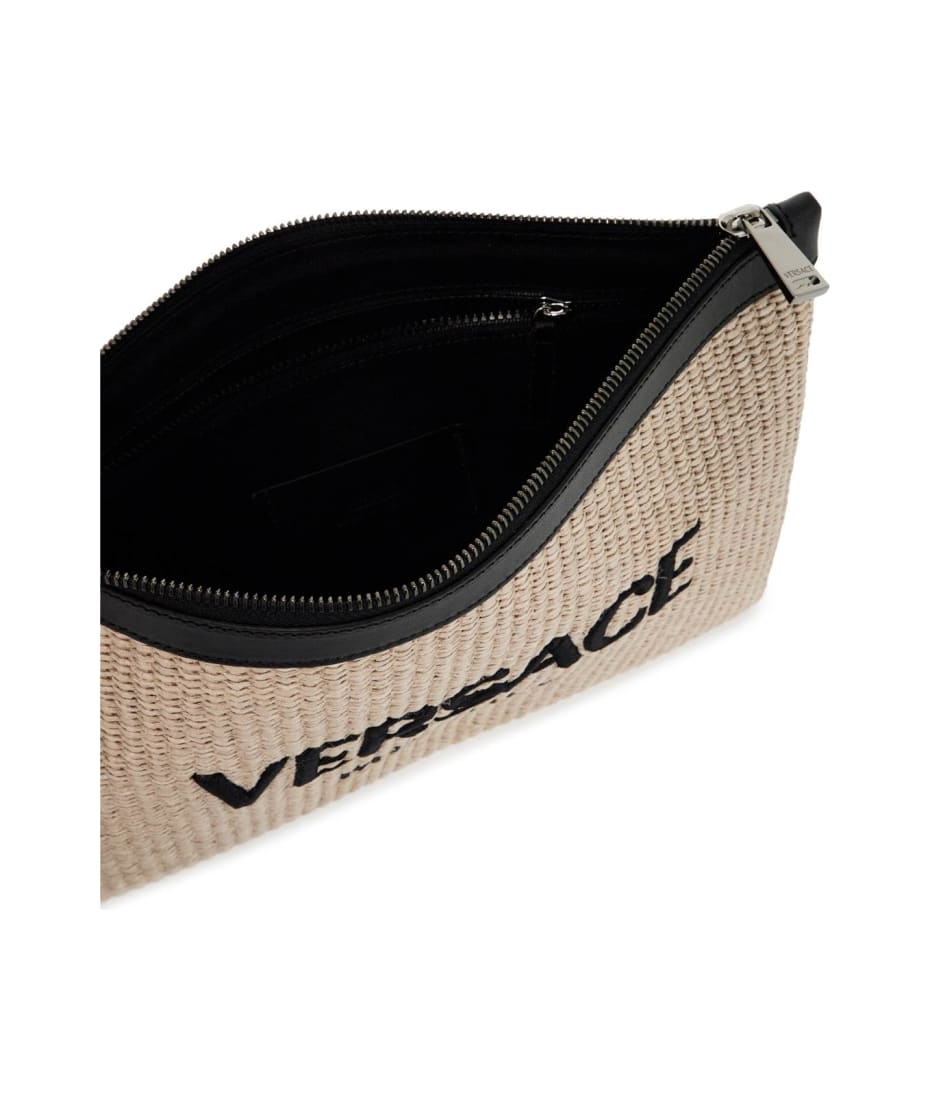 Versace Cappuccino Raffia Pouch | italist