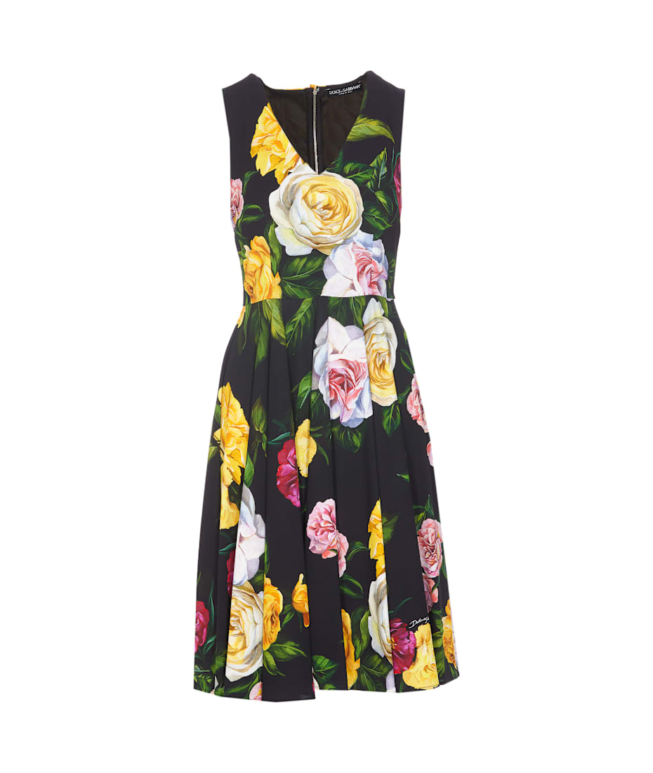 ワンピース Dolce&Gabbana PEONY AND ROSES PRINT SHIRT DRESS Calf-length cady shirt dress with peony and rose print in