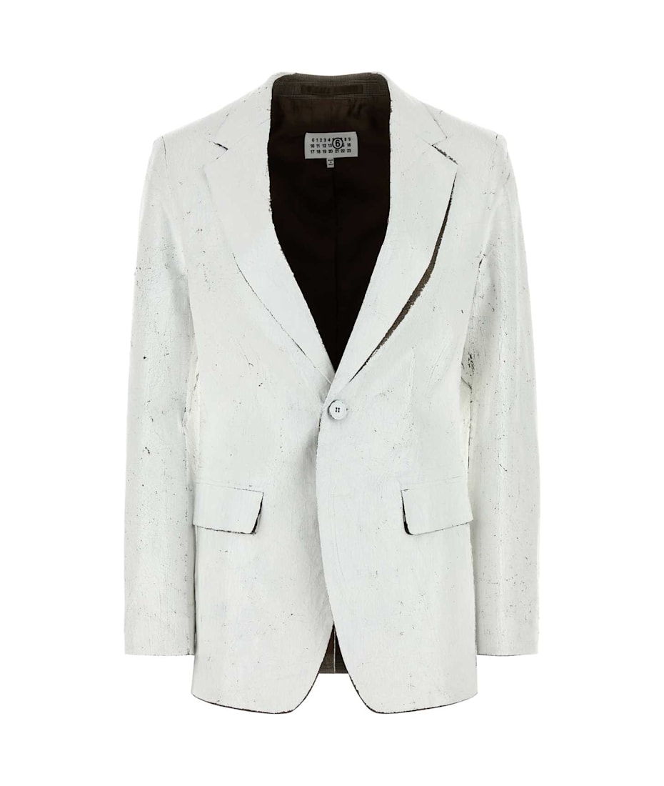【送料関税込み】Mm6 Maison Margiela White Stretch Polyester MM6 Maison Margiela White Stretch Polyester Blend Blazer