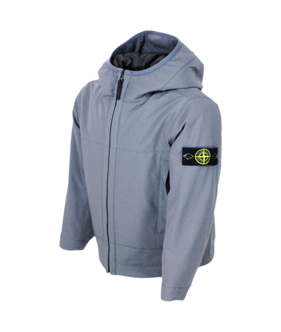 Stone Island Padded Jacket With Hood In Technical Fabric Made With Isabel Bottles E.dye Technology With Primaloft Insulation Technology - Grey