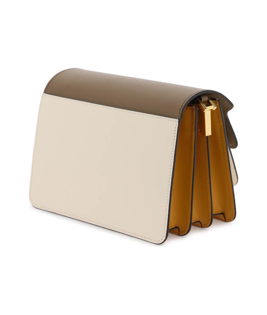 White And Brown East/West Trunk Bag In Saffiano Leather - MARNI