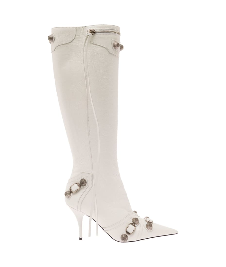 Balenciaga White Pointed High-boots With Studs And Buckles In Leather Woman | italist, ALWAYS LIKE A SALE