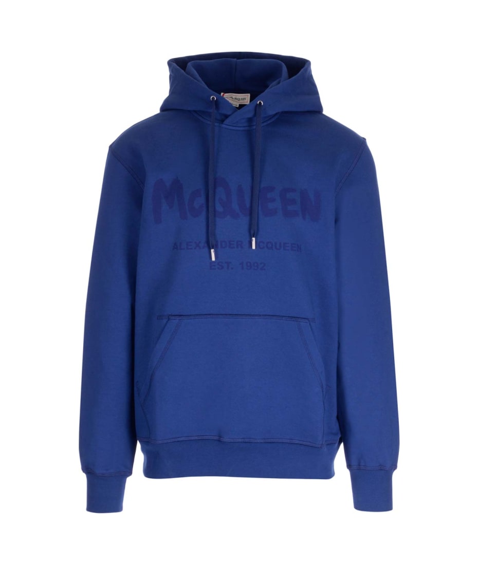 Alexander McQueen Blue Hoodie With Graffiti Logo italist ALWAYS