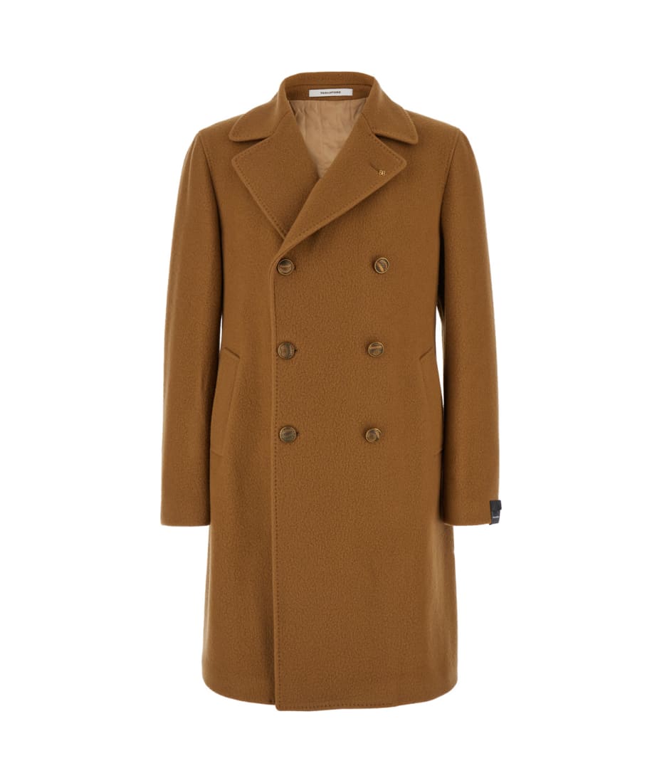 Tagliatore 'arden' Beige Double-breasted Coat With Half-belt In