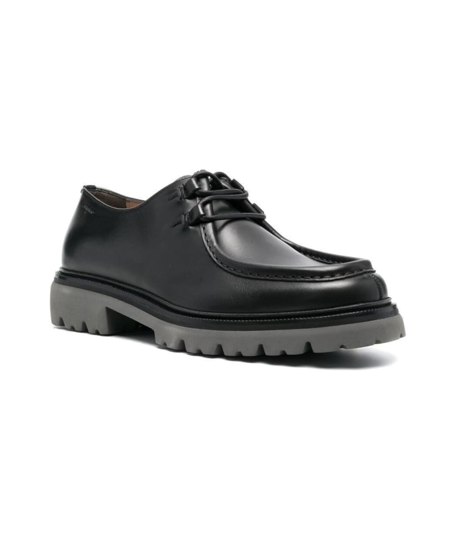 italo' Black Lace-up Loafers In Polished Loafers Man Salvatore