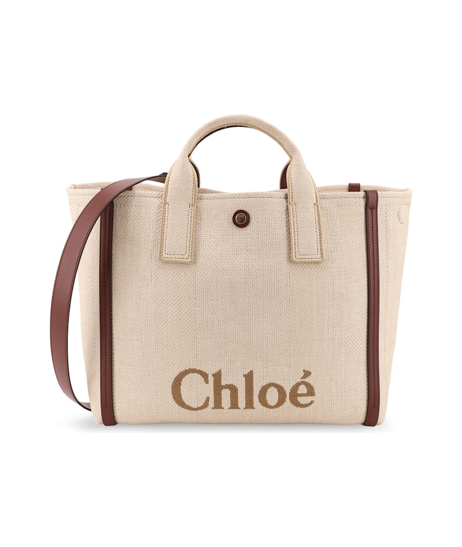 ショルダーバッグ・ポシェット Chloe' Chloe Carry Canvas Shoulder Bag With Logo Embroidery Chloé Chloè Carry Canvas Shoulder Bag With Logo Embroidery
