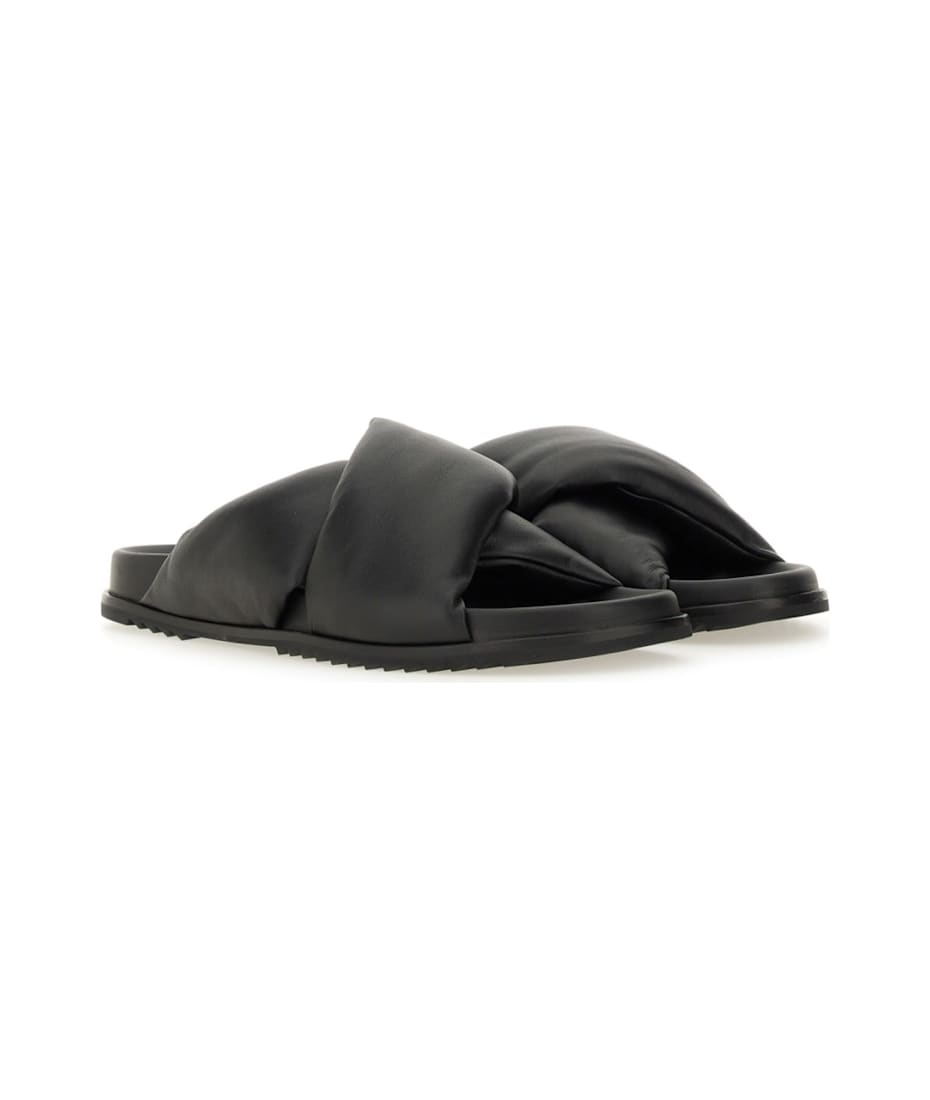【関税＆送料込み】Rick Owens Leather Slide Sandal Leather slides in black - Rick Owens | Mytheresa