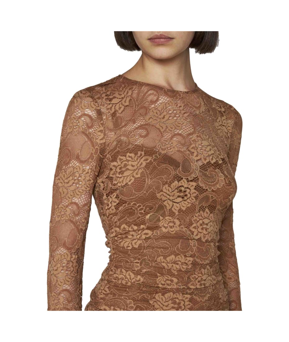 slim fit dress slacks Dolce & Gabbana Lamé Lace Longuette Dress