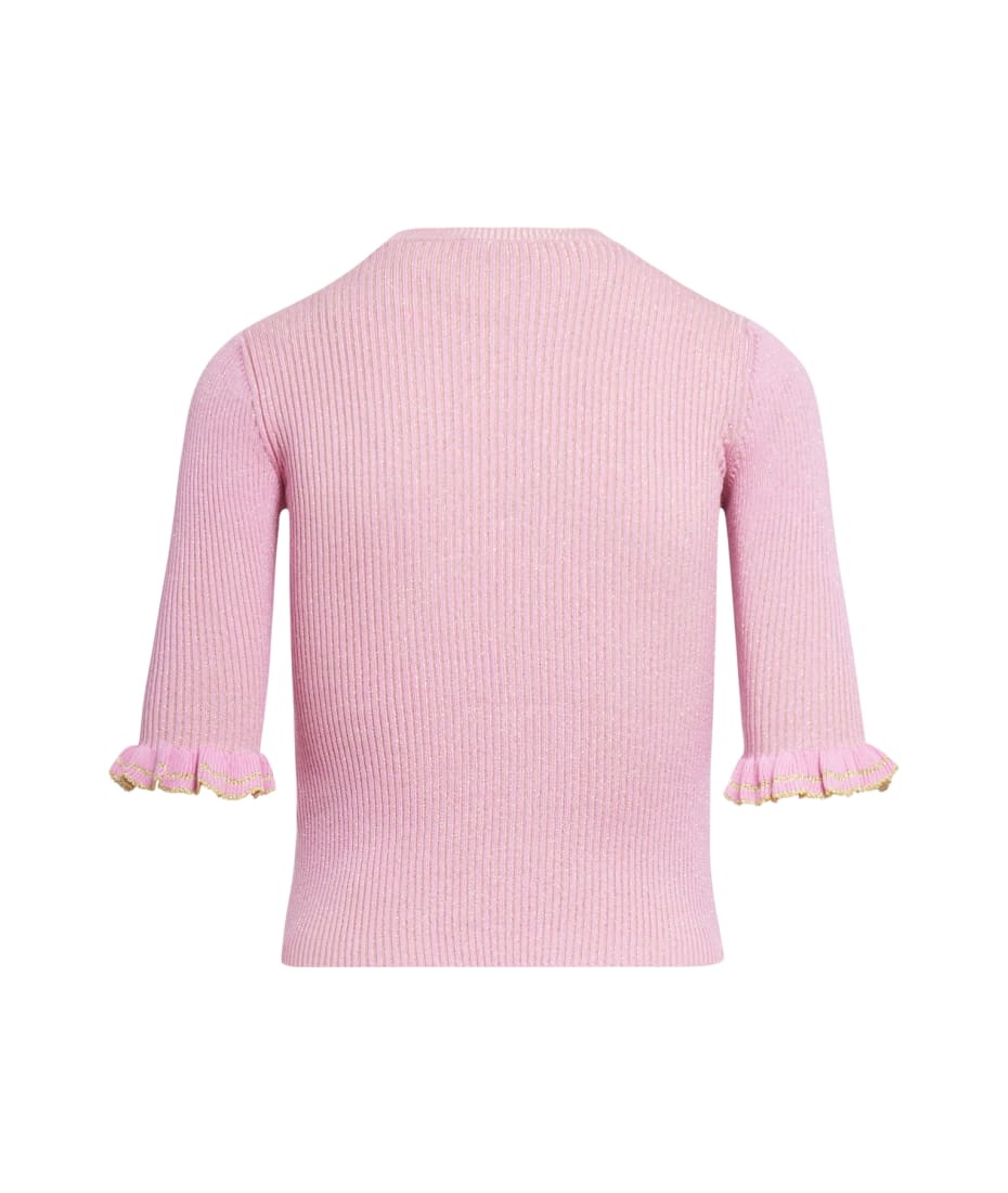 Rib-knit lurex yarn sweater, light gold