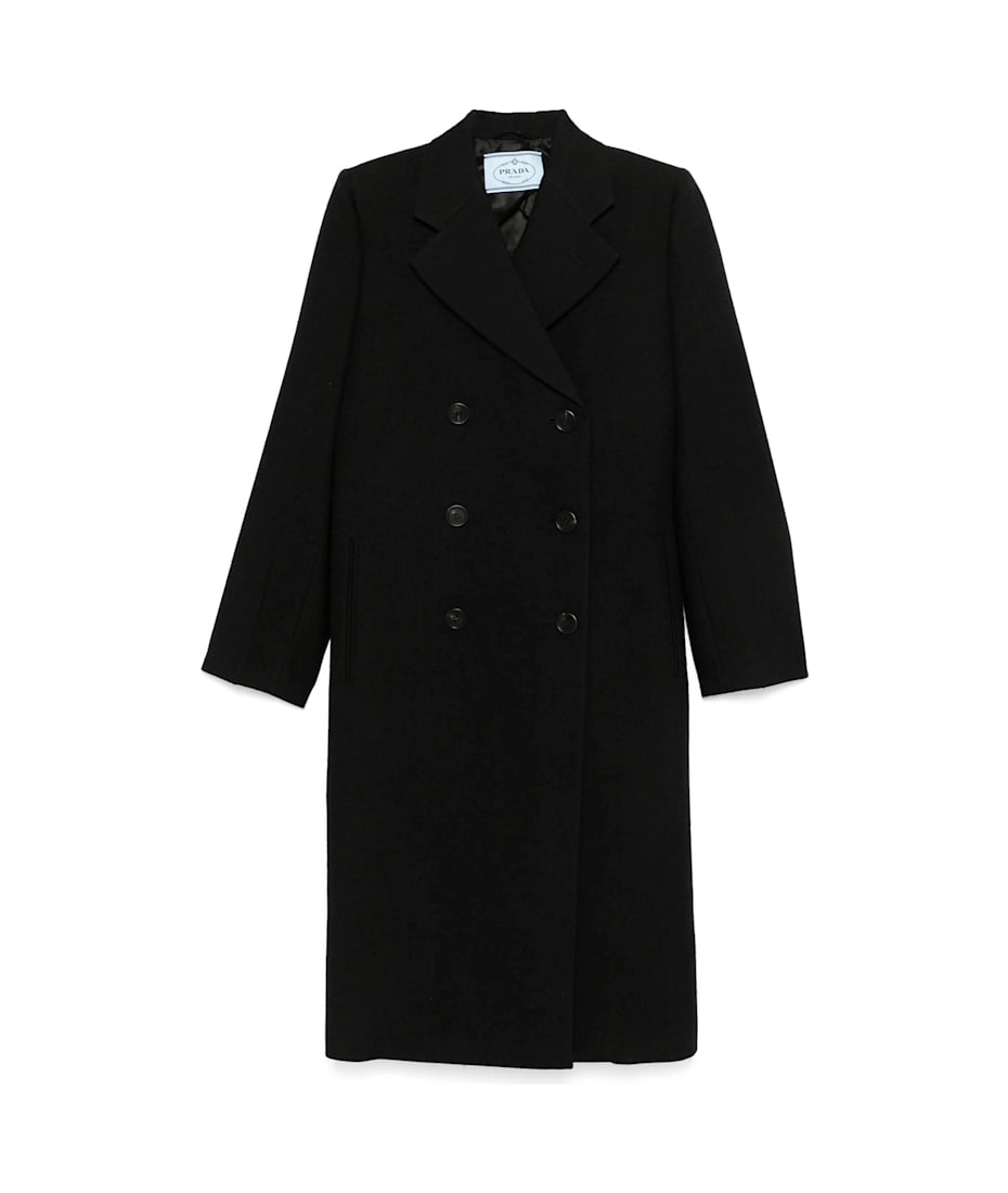 コート PRADA BLACK WOOL COAT Prada Black Wool Blend Coat | italist