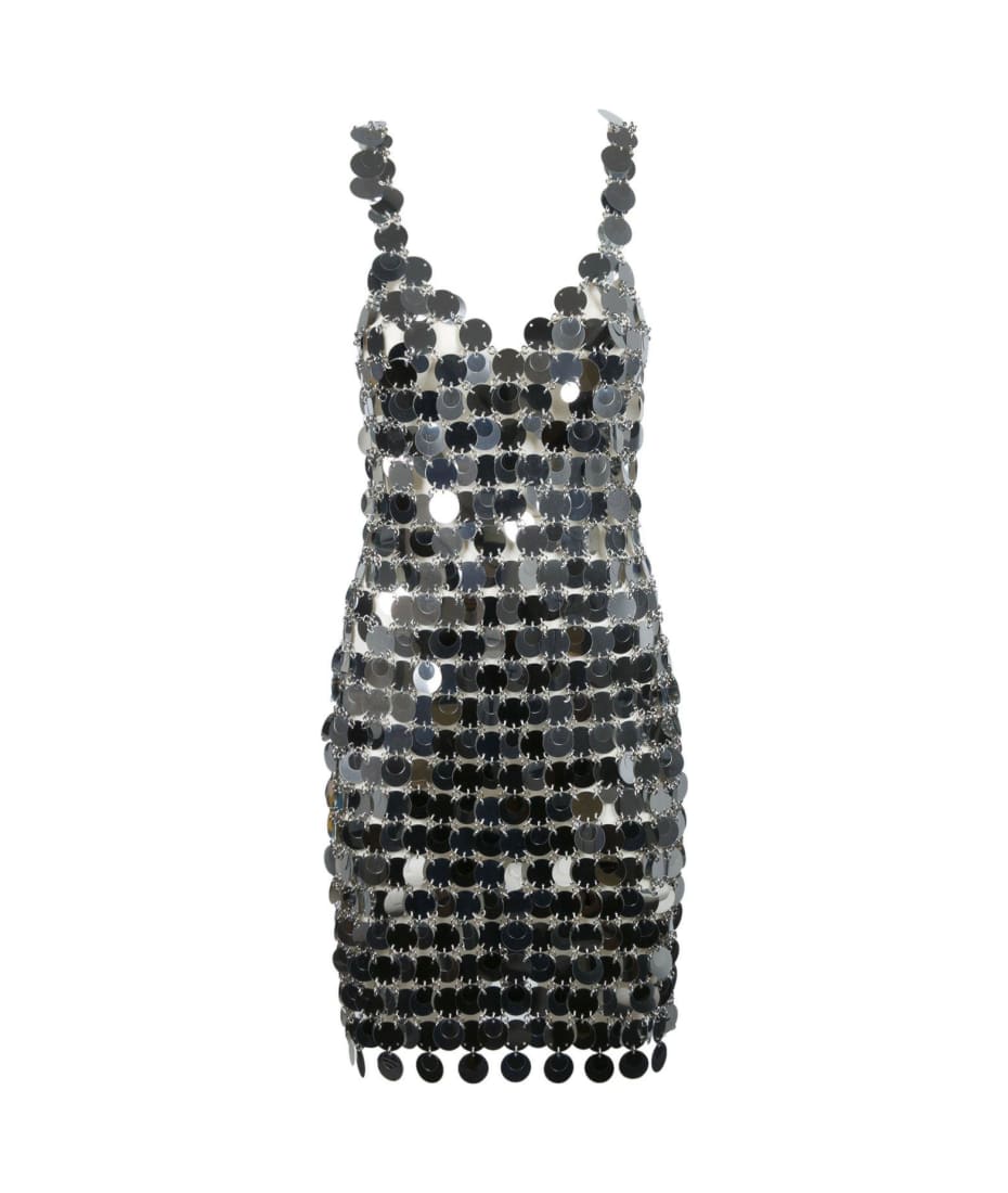 ワンピース PACO RABANNE Studded mesh dress Blue 23PMRO534ML0217 Paco Rabanne Crystal Studded Chainmail Dress