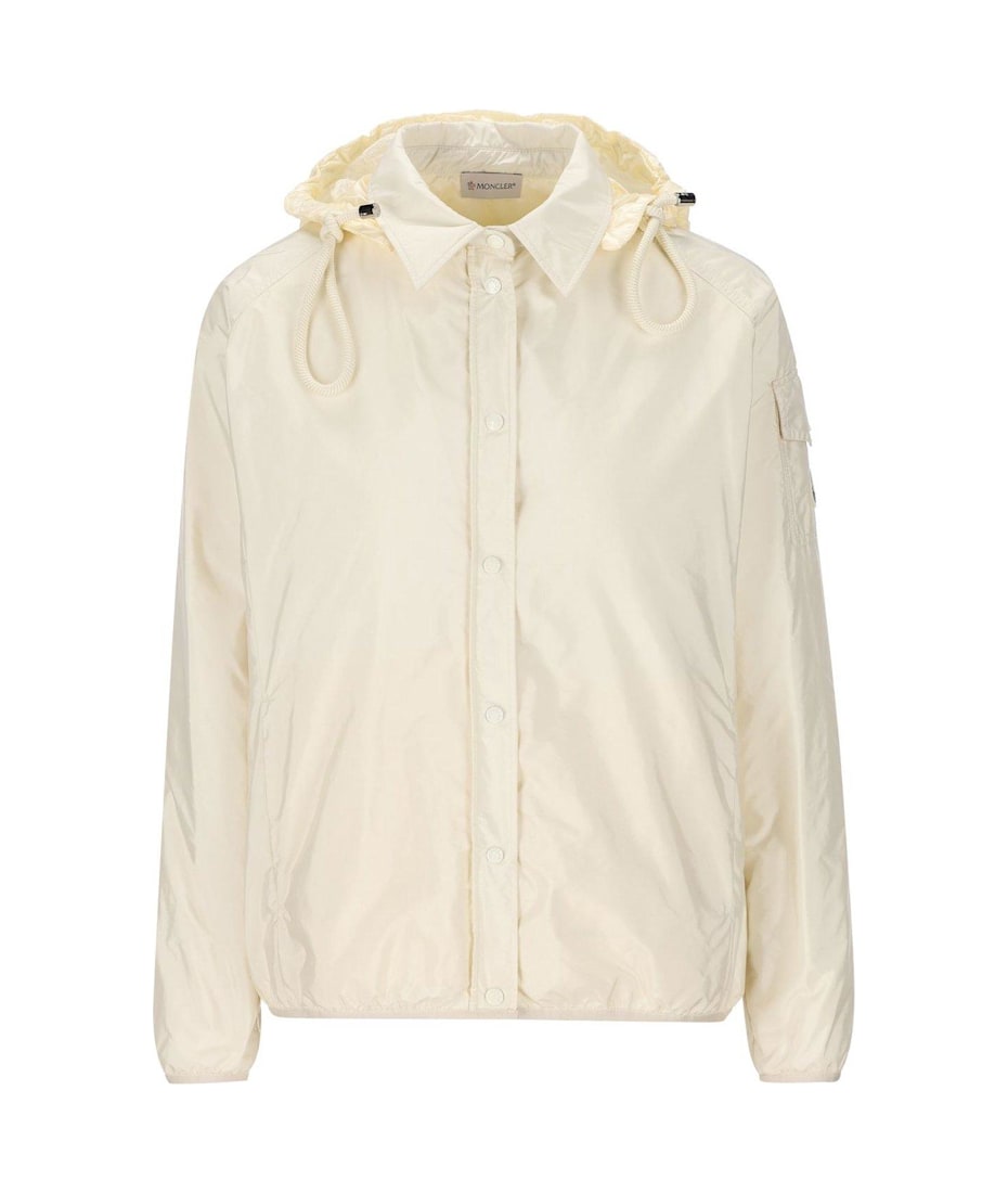 ダウンジャケット・コート MONCLER WOMEN Logo Patch Hooded Shirt Jacket White Moncler Logo Patch Hooded Shirt Jacket | italist