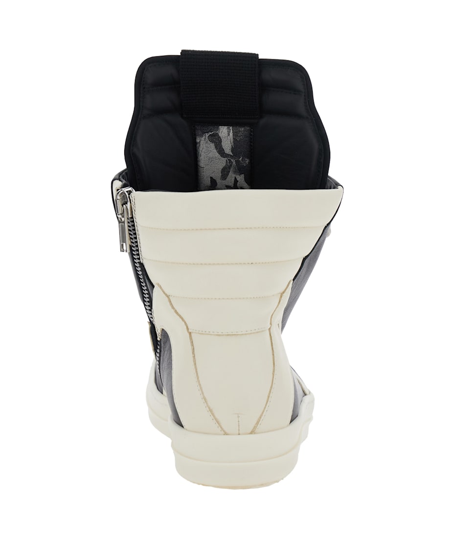 Black And White Sneakers With Decorative Laces And Side Zip Closure In Leather Woman