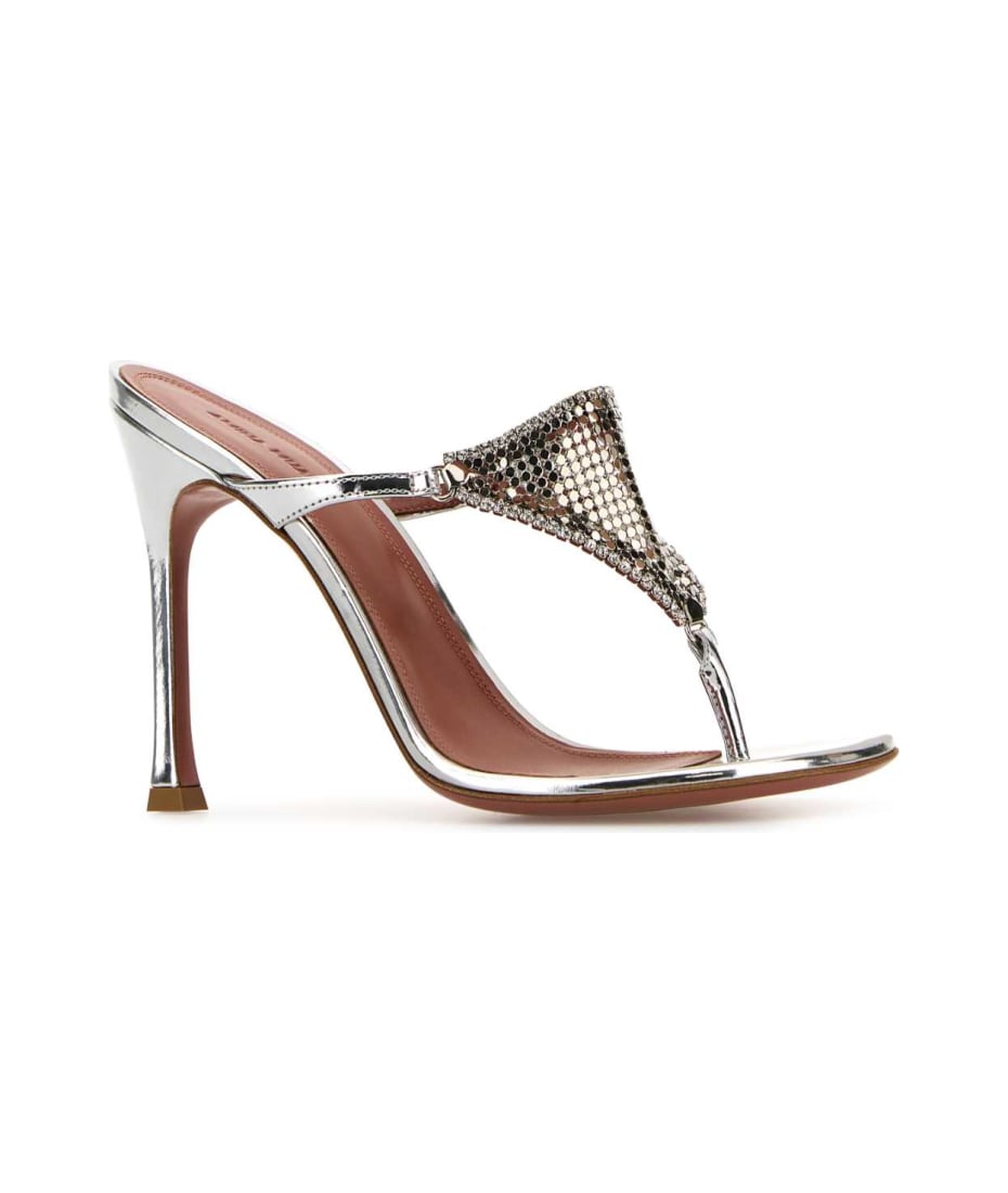 サンダル・ミュール AMINA MUADDI Silver Leather Cameron Thong Mules Amina Muaddi Silver Leather Cameron Thong Mules | italist