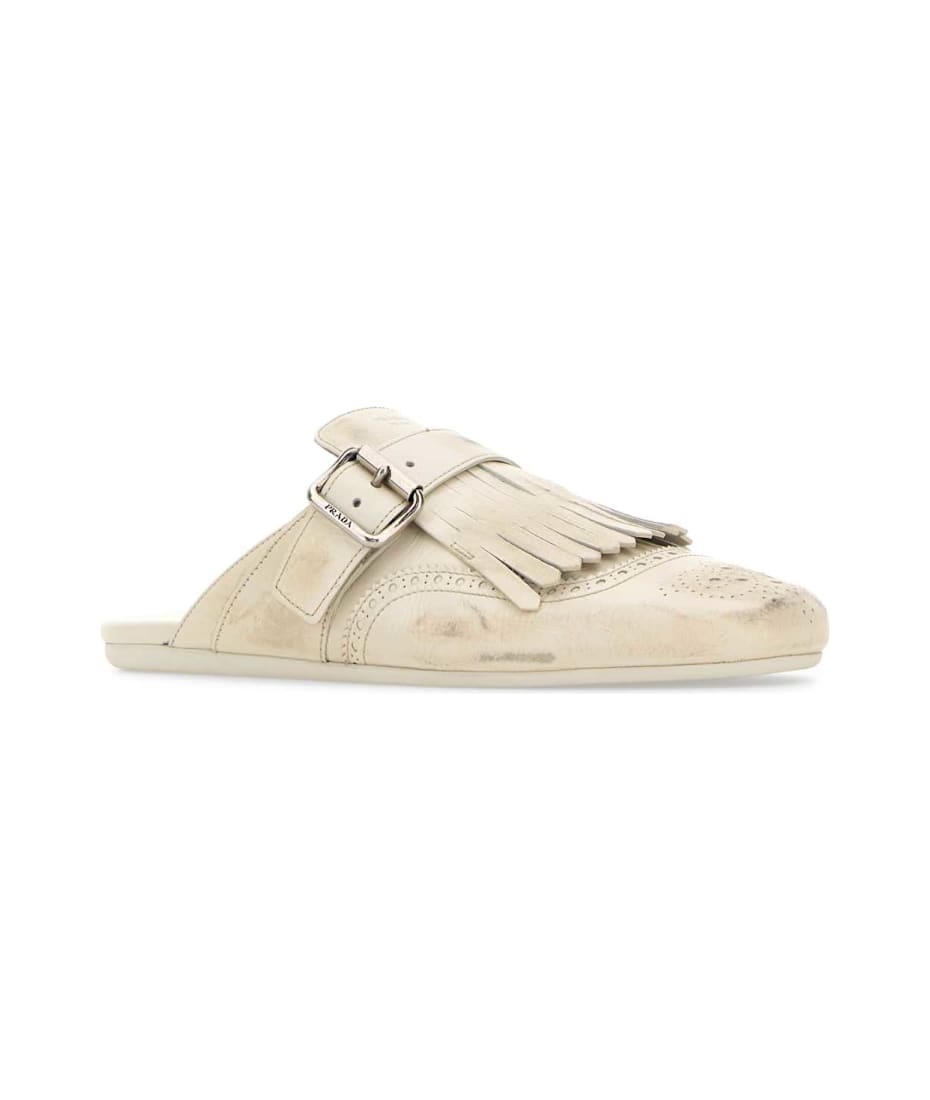 Prada Ivory Leather Shuffle Slippers | italist